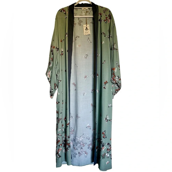 easel Other - NWT Easel Sage Green Butterfly Open Front Maxi Kimono Size Small